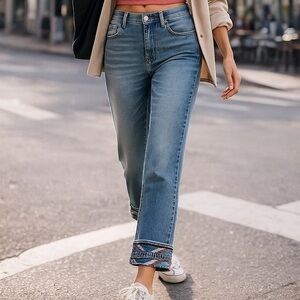 Driftwood Colette Aztec embroidered crop jeans